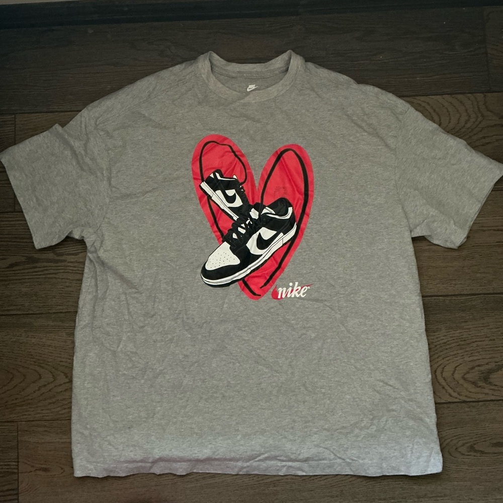 Nike Gray Tee with Red Heart and Sneakers Design